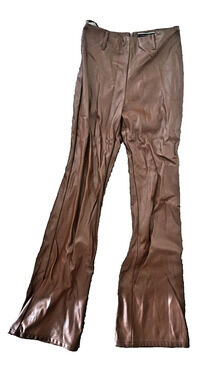 Women's Blue Blush Size Small Brown Faux Leather Pants Flared Legs Back Zipper